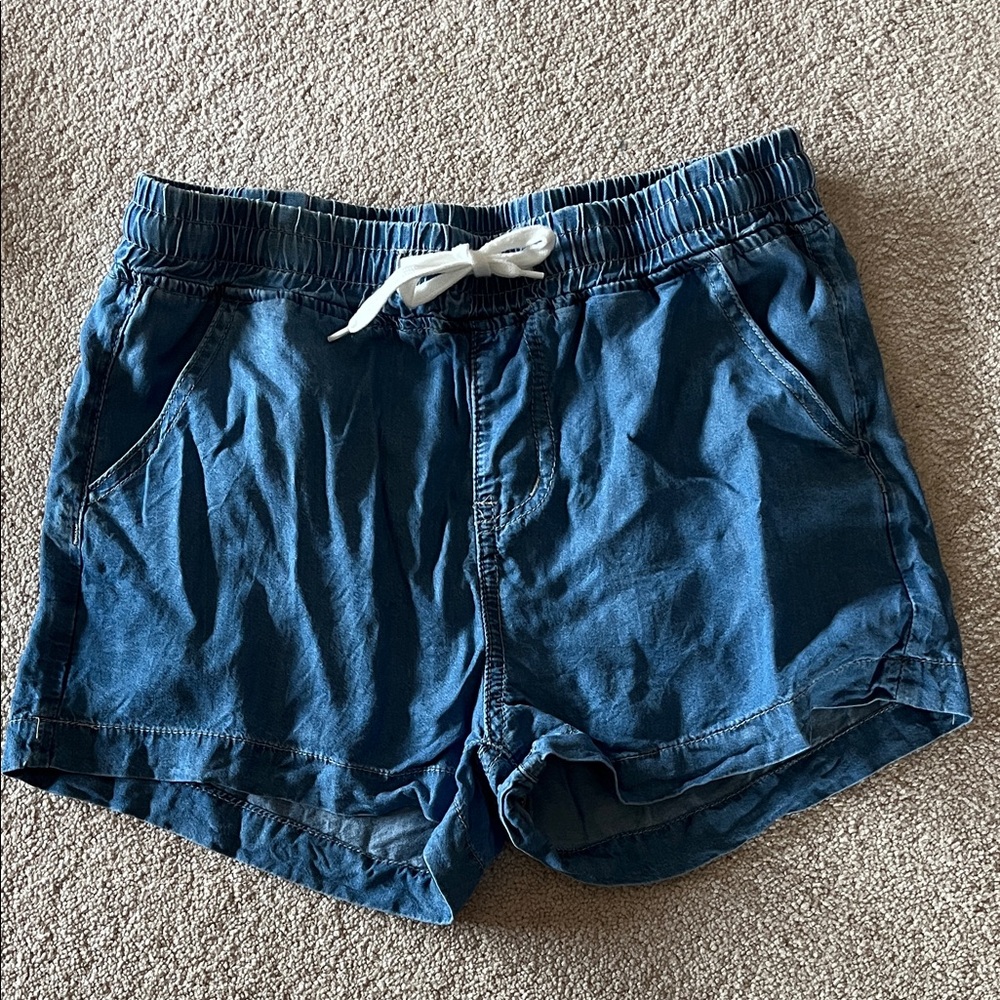 SHEIN Blue Jean Shorts with White Tie